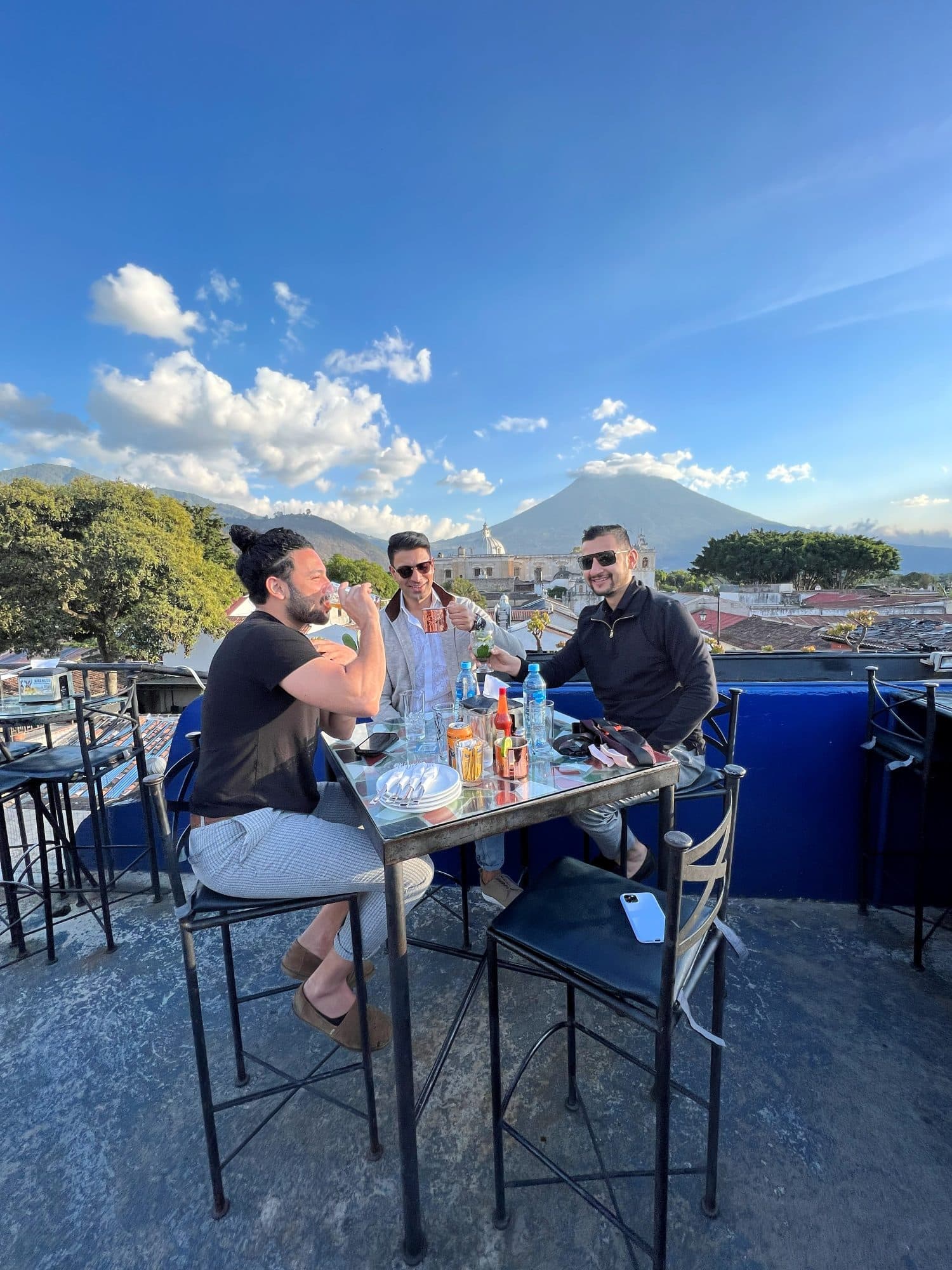 Rooftop bar overlooking Volcán Agua, Antigua Guatemala