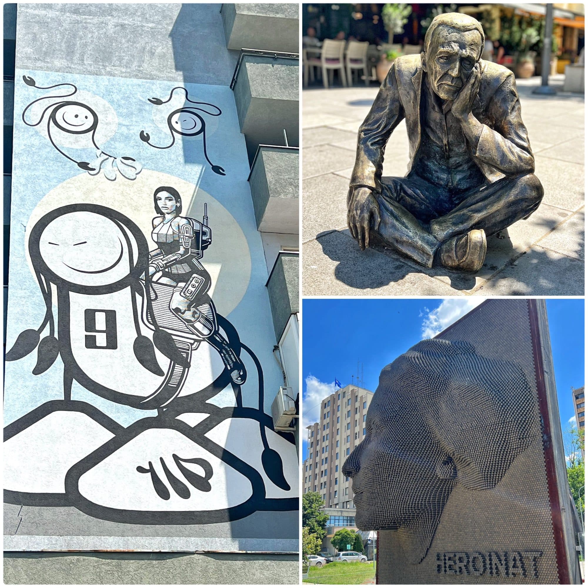 Pristina city centre — street art, statues and public monuments