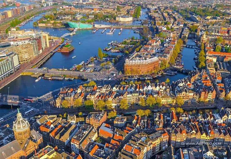 Amsterdam city centre, aerial view