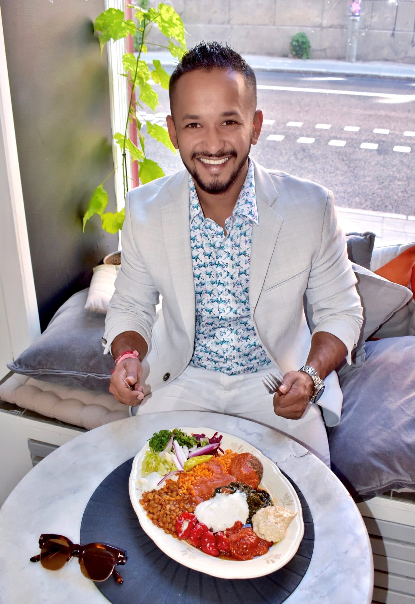 Stockholm, restaurant with Ethiopian-style platter