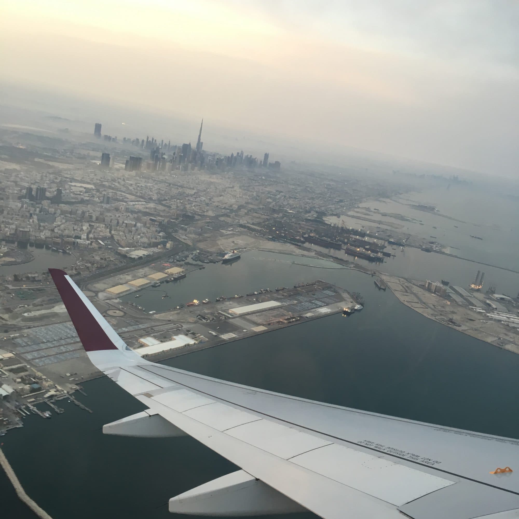 Dubai, aerial view on approach